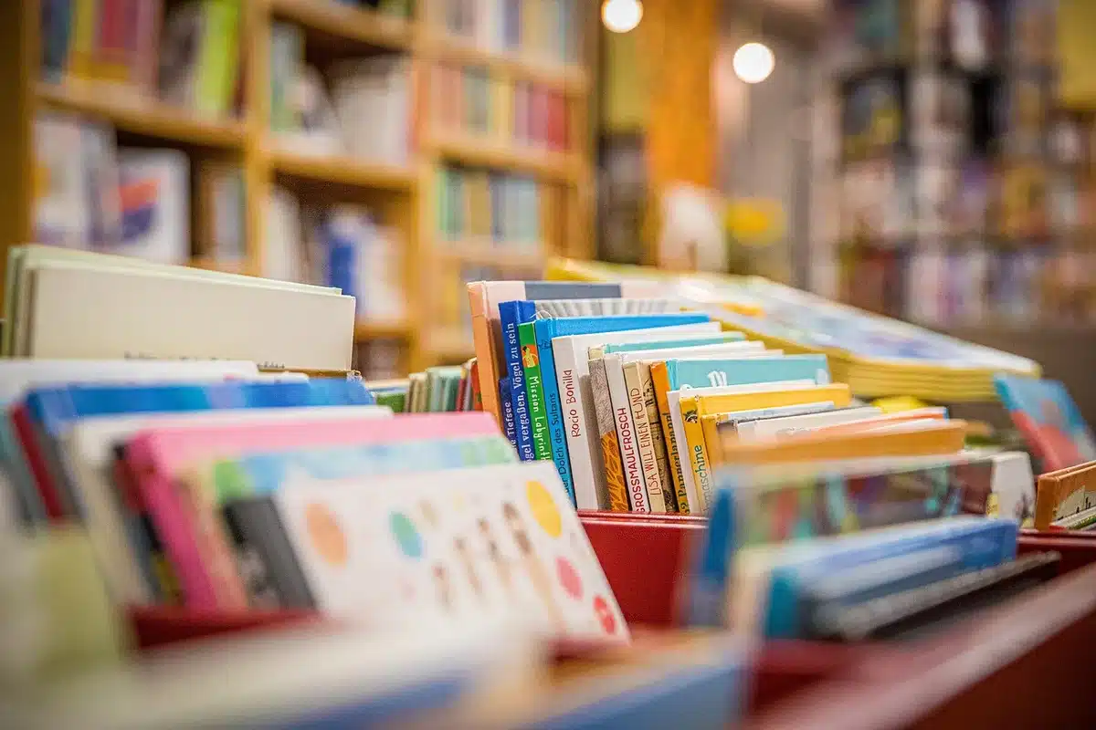 Persone in una sala lettura che discutono libri